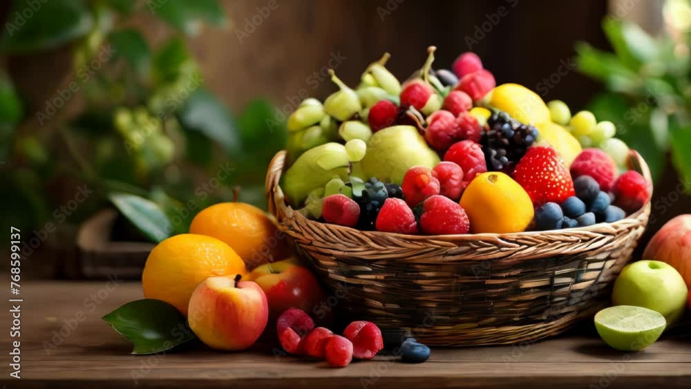 Colorful fruit basket on a wooden table Colorful fruit basket on a wooden table