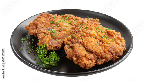 Homemade chicken fried steak with white background