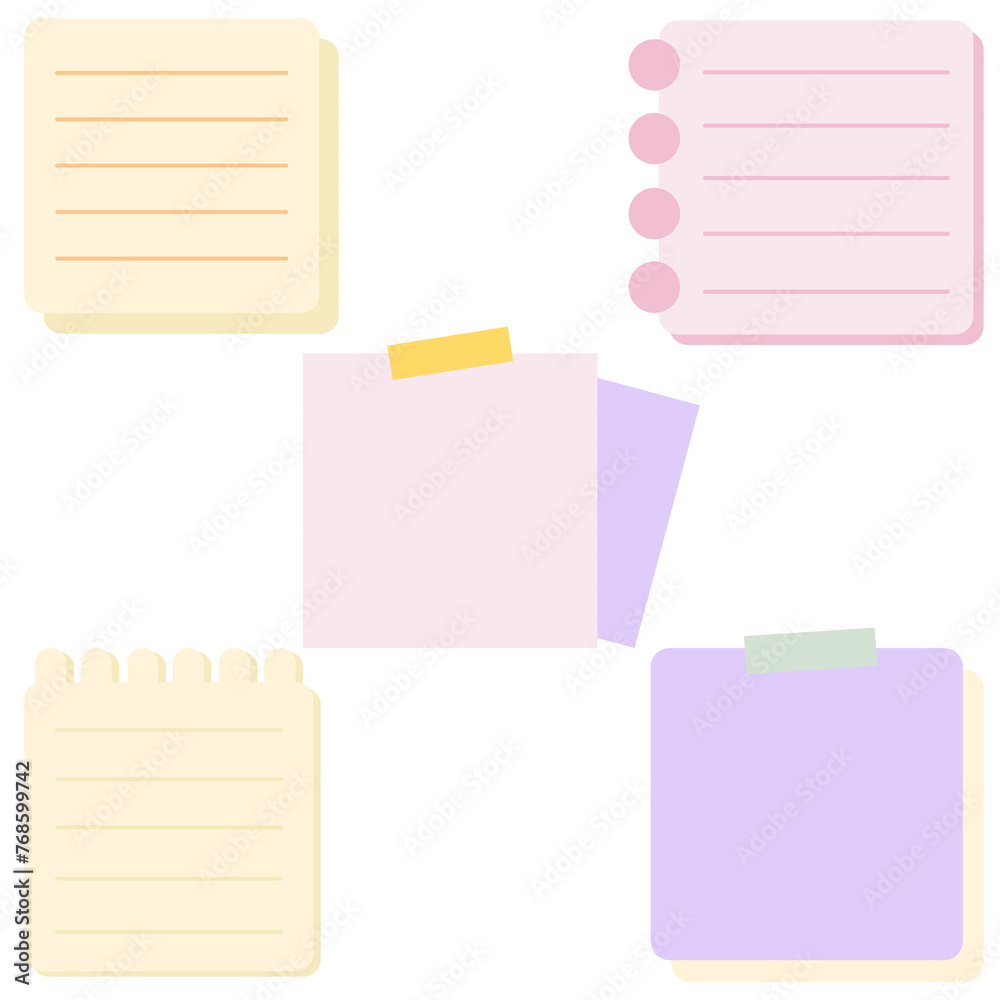 Pastel cute colorful paper note. Blank sticky note for message