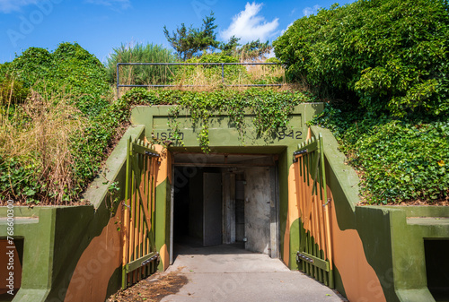 Underground bunker near the bluff at Fort Ebey State Park in Washington State photo