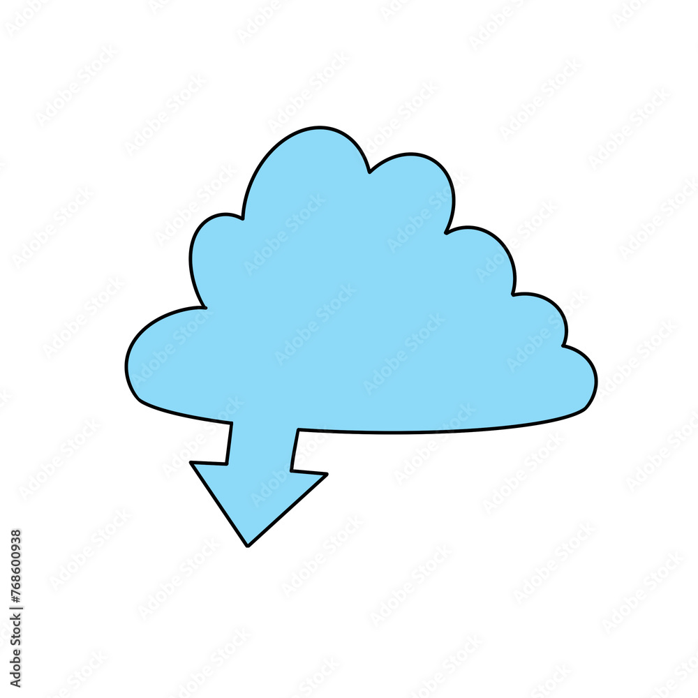 A blue cloud with a downward arrow pointing to the left. The cloud is the main focus of the image, and the arrow adds a sense of direction and movement A blue cloud with a downward arrow pointing to the left. The cloud is the main focus of the image, and the arrow adds a sense of direction and movement