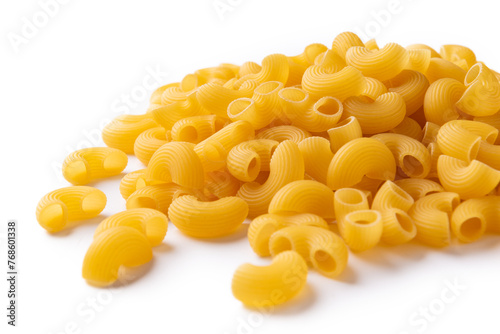 Chifferi crudi su fondo bianco, tipico formato di pasta italiana, cibo europeo  photo
