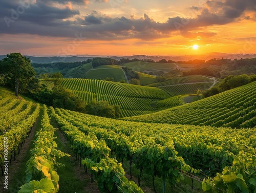 stunning vineyard landscapes  sunset sky
