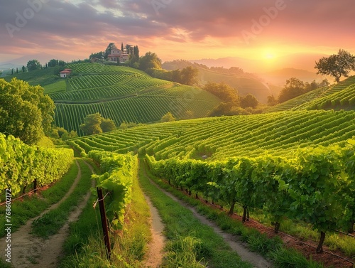 stunning vineyard landscapes  sunset sky