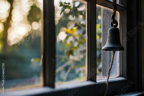 closeup of bell cord along window side