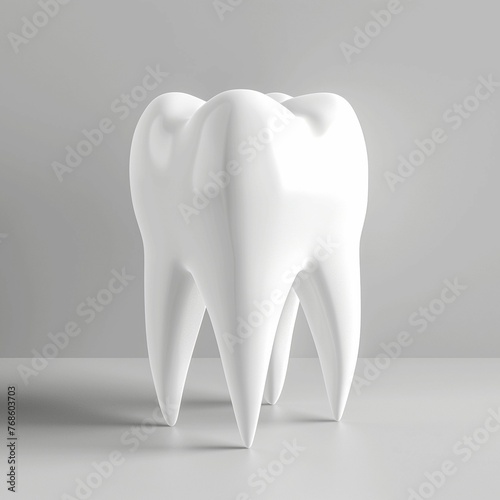 3d illustration of a healthy white tooth on a gray background in a hyperrealistic style 