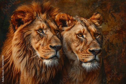 Majestic African lion couple