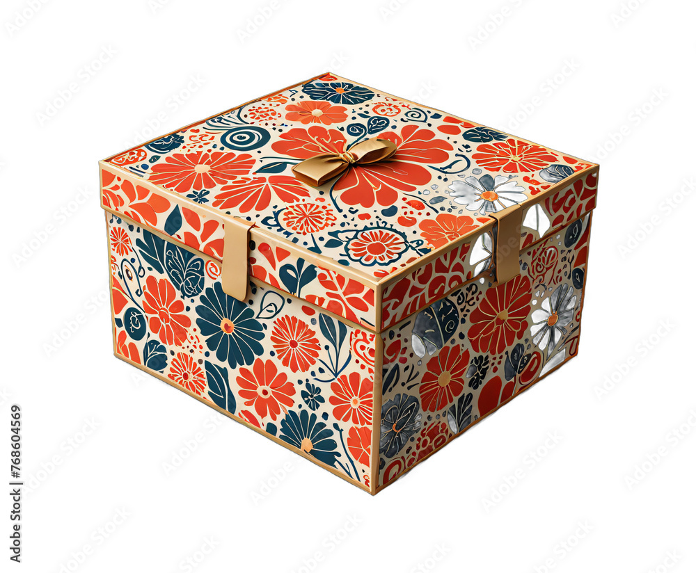 Patterned box isolated transparent background PNG ai generated Patterned box isolated transparent background PNG ai generated