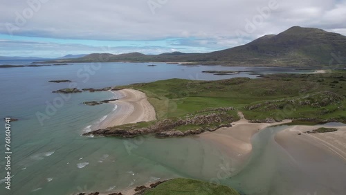 Drone view of Lettergesh Beach in Galway Ireland showing the Silver strand beach in the distance photo