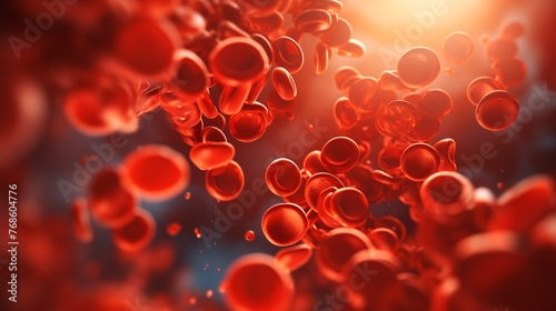 3D depiction of red blood cells traveling through a vessel.