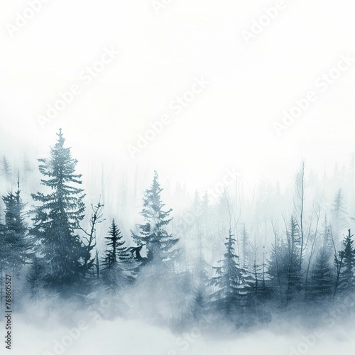 forest winter landscape in minimalist style in gray and white shades.
