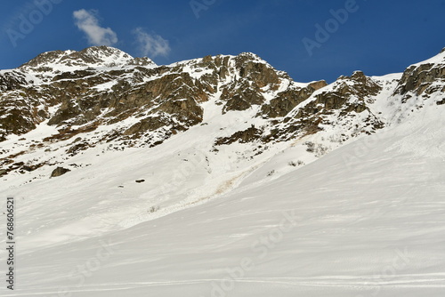 Moving Avalanche in wet snow swiss alps near Andermatt