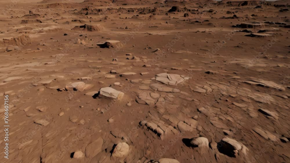 Barren red Martian landscape with rocks and arid terrain. Barren red Martian landscape with rocks and arid terrain.