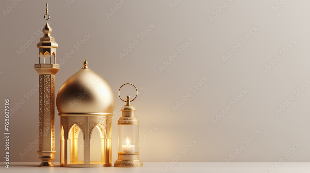 3d golden lantern on white background with copy space 3d golden lantern on white background with copy space