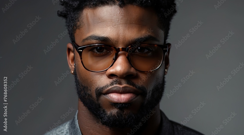 Fototapeta premium Attractive handsome black man in studio background, posing for beauty product