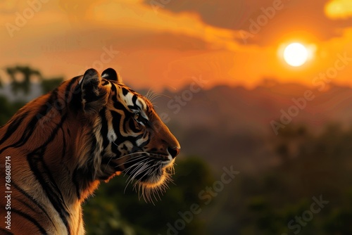 tiger looking out, sun setting in jungle © Alfazet Chronicles
