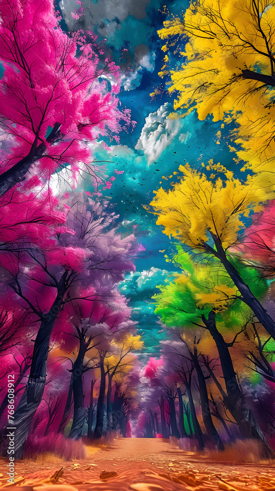 Fototapeta premium autumn leaves in the sky