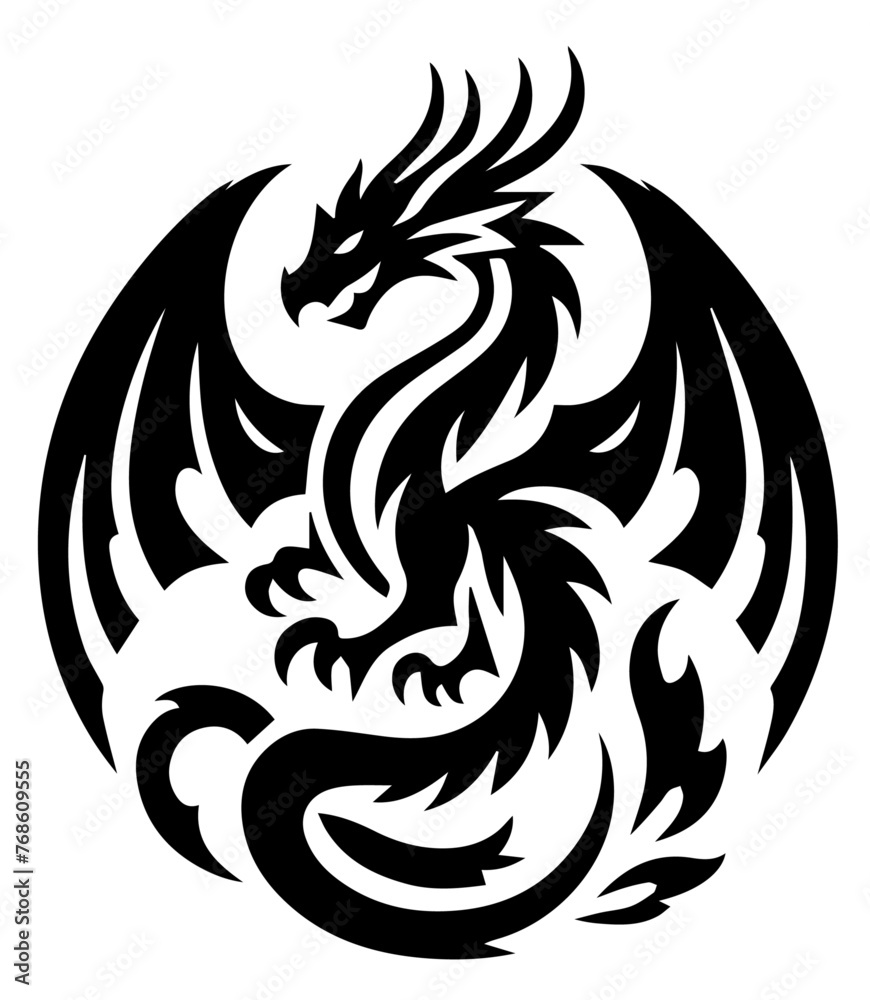 japanese dragon tattoo style pattern, black vector illustration