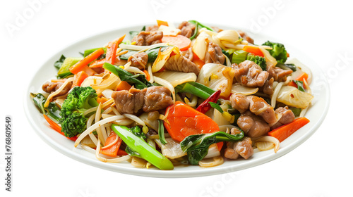 Delicious food chop suey on white background photo