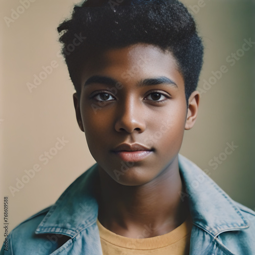 portrait of a black teenager. A young guy. vintage  old photo