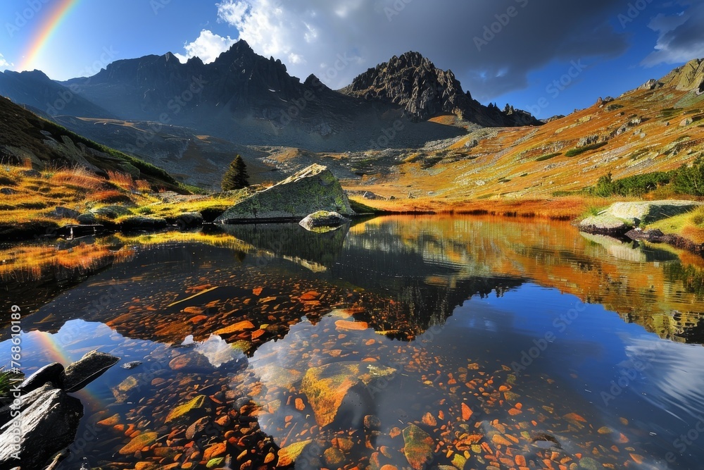 Obraz premium Fantastic autumn sunset of Hintersee lake and mountain