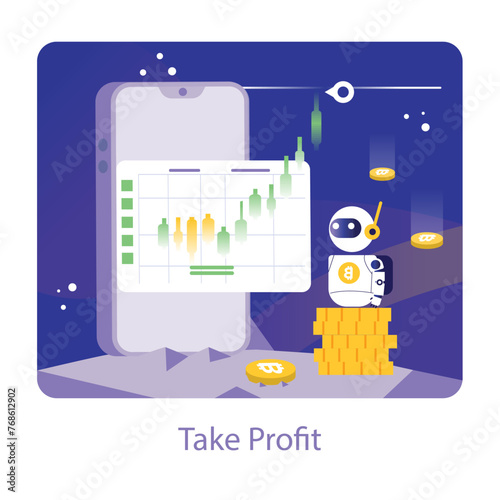 Trading and Crypto Bot concept. Flat vector illustration.