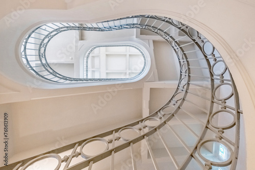 Old staircase of the Bolhao market in Porto, Portugal. Built in 1914 by the architect Correia da Silva. Architectural style
