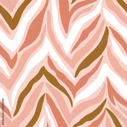 Abstract striped seamless pattern  simulating zebra skin. Zoo endless texture in pink colors. Vector illustration for fabric design. © Utro na more