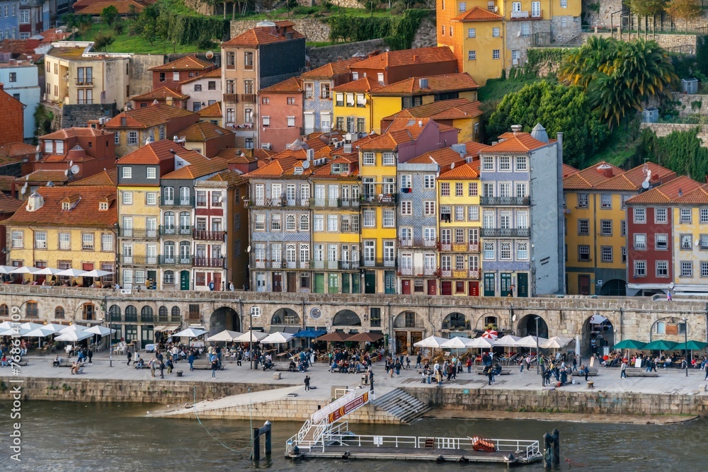 Old city of Porto, the old town of Portugal from the Dom Luis I punete located on the Douro river.