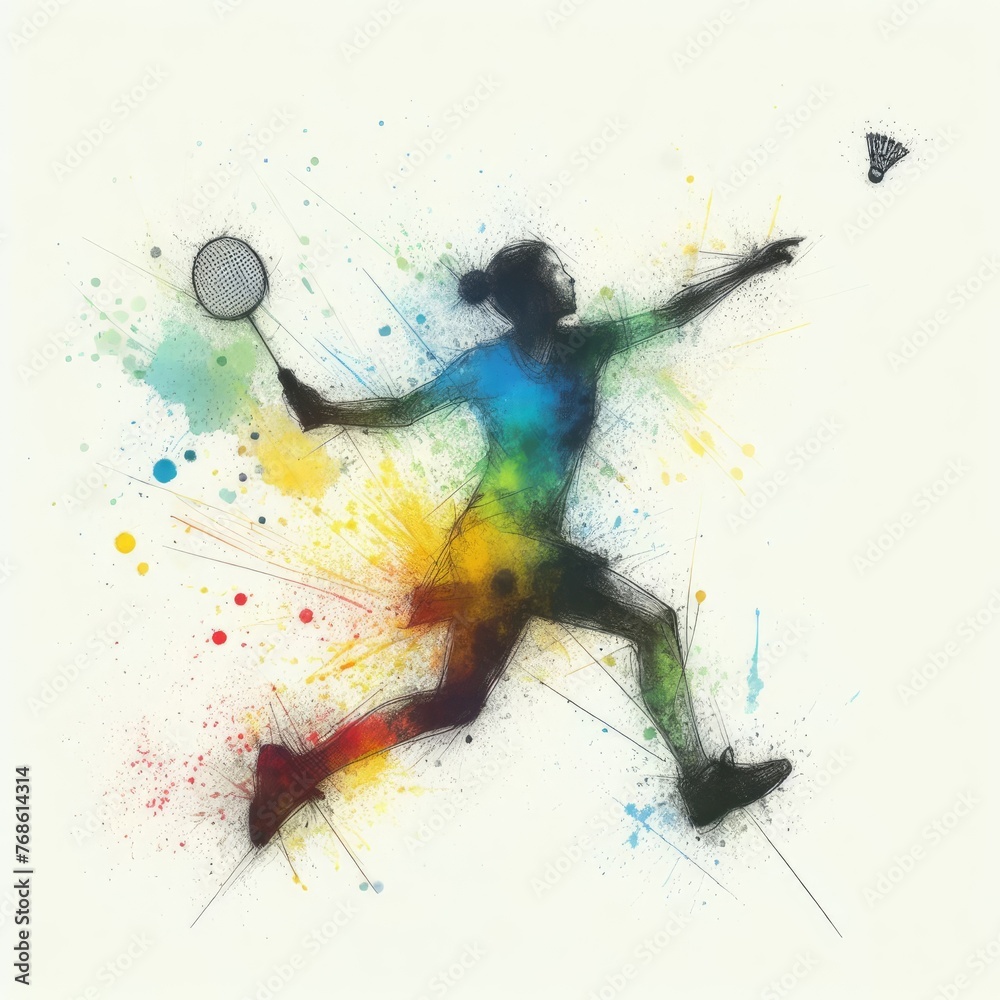 badminton player in watercolor paint illustration with Generative AI.