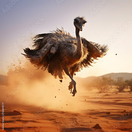 Captivating Display of Speed and Grace: Ostrich Sprinting in the African Savannah