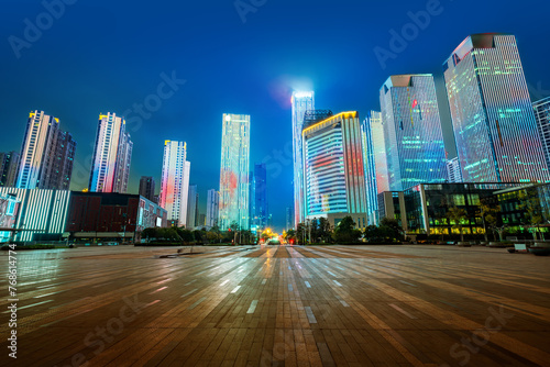 Skyscrapers in the business district, city night view, Changsha, China.