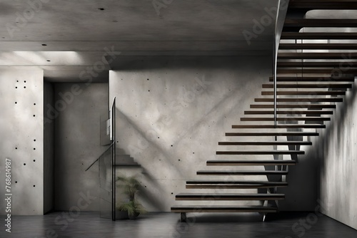 modern staircase in concrete interior  3d rendering