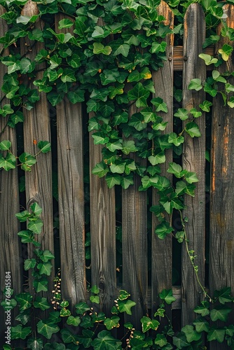 Wooden Fence Covered in Green Ivy