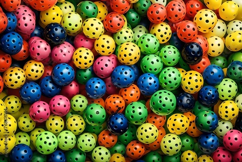 Colorful plastic pickleball sports balls photo