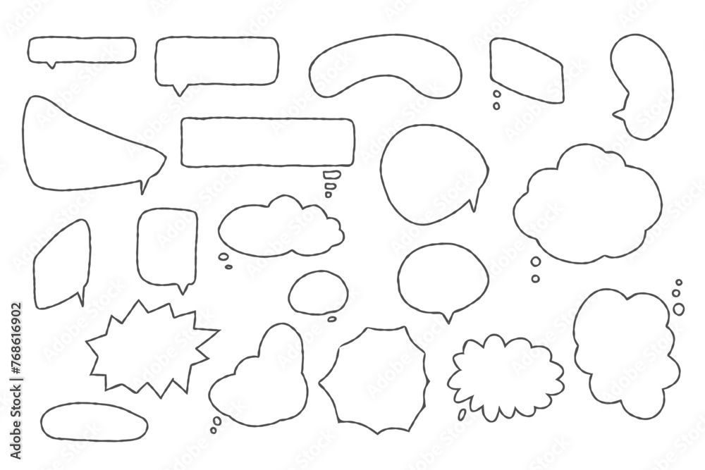 Fototapeta premium Speech bubble, speech balloon, chat bubble line art vector icon for apps and websites. Cartoon balloon word design. Speak bubble text, chatting box, message box, outline
