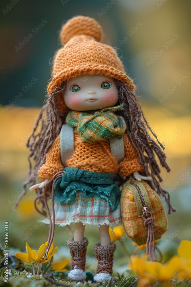 Doll With Blonde Hair Wearing Backpack
