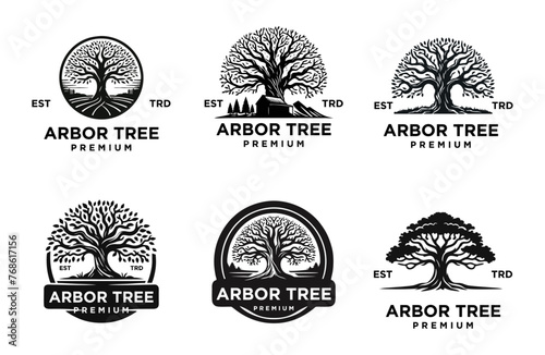old Arbor tree logo mark design. Organic nature icon. Natural plant emblem. Tree of life symbol.