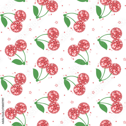 Disco cherry seamless pattern