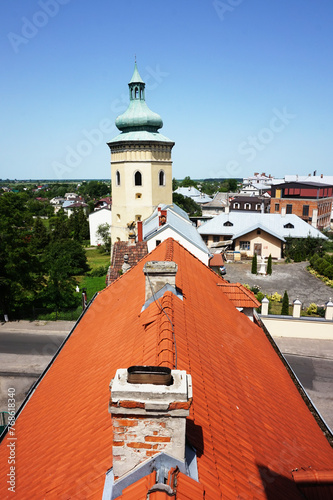 View of the rural town of Zhovkva from the height of the fortress walls. photo