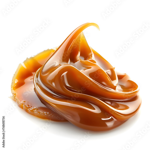 Melted caramel isolated on white background