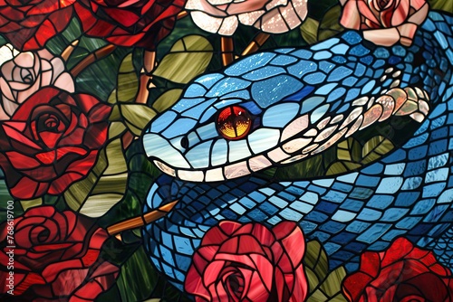 Stained Glass Window Featuring Snake