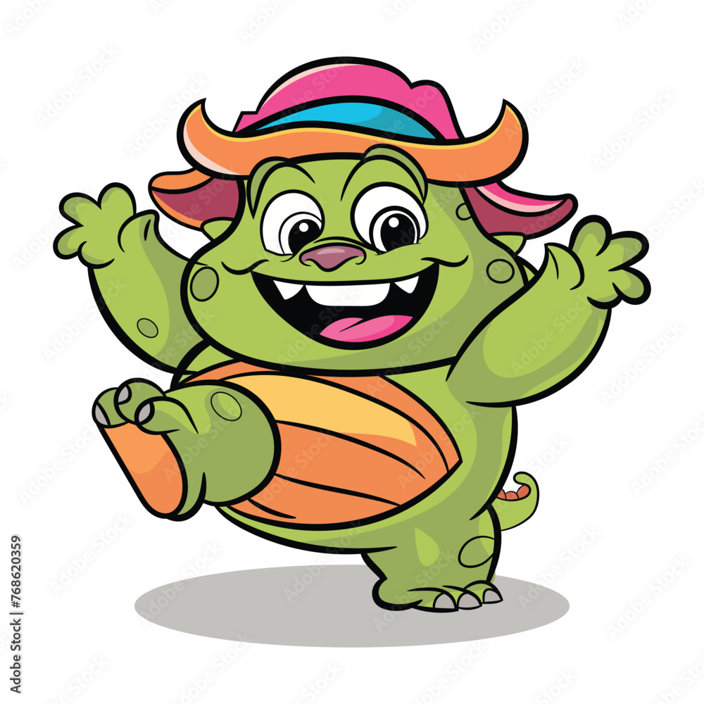 Obraz premium Vector fat monster with colorful cartoon characters 