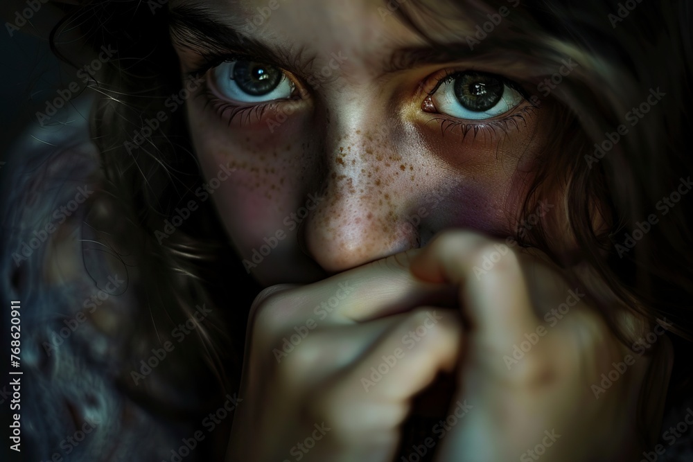 Woman With Freckled Hair Covering Face Woman With Freckled Hair Covering Face