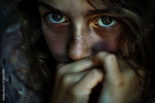 Woman With Freckled Hair Covering Face