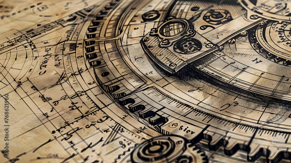 Victorian Stargazing Intricate Ancient Map Details Complex Celestial Paths and Hidden Steampunk Gear Systems