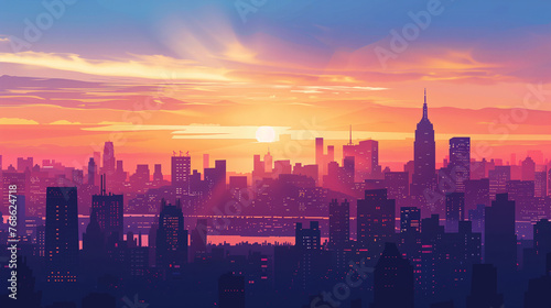 City Skyline Sunset: Dynamic Silhouettes and Warm Hues