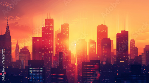City Skyline Sunset: Dynamic Silhouettes and Warm Hues © William