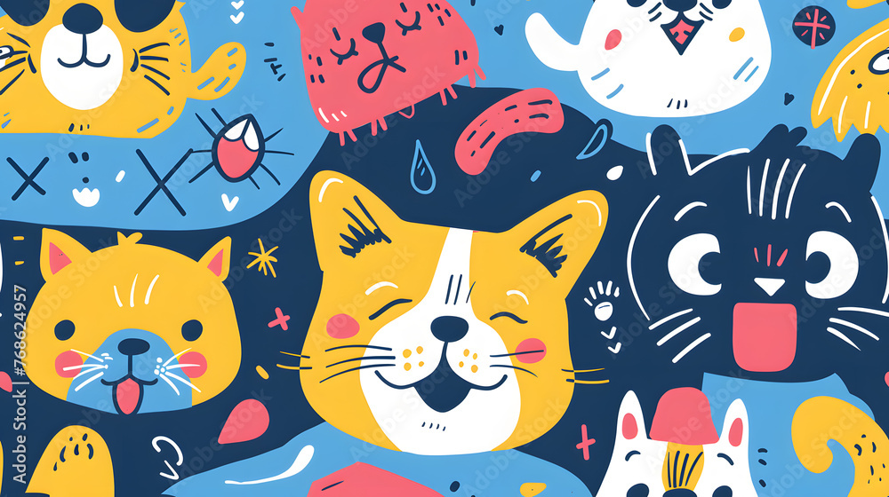 Kids seamless pattern with cute cats and dogs Kids seamless pattern with cute cats and dogs
