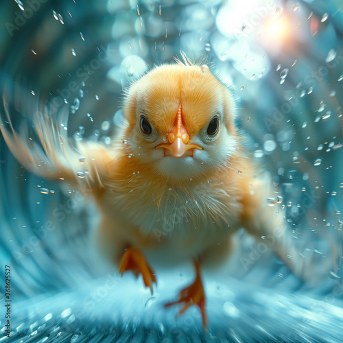 Small baby chicken on Easter Monday. Śmigus-dyngus - Easter Monday / Wet Monday / Water Fight Day